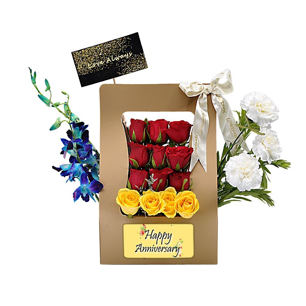 Happy Anniversary flower box - Fresh Fruits Basket